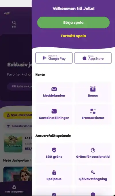 Välkomstsida med bonusinformation